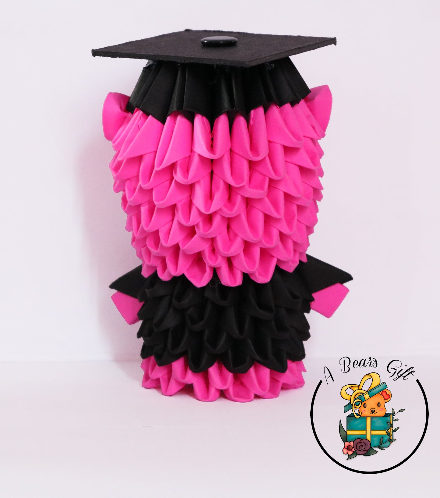 3d Origami Graduation Bear Figure - Neon Hot Pink