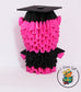 3d Origami Graduation Bear Figure - Neon Hot Pink