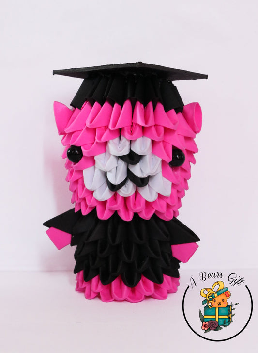 3d Origami Graduation Bear Figure - Neon Hot Pink