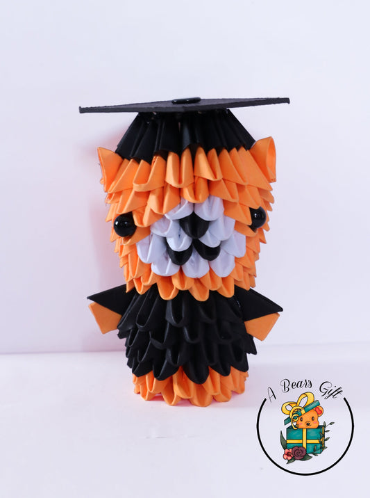 3d Origami Graduation Bear Figure - Neon Orange