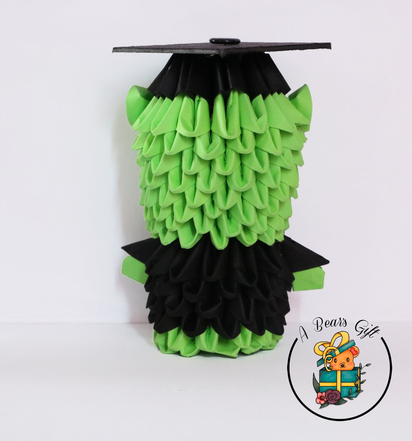 3d Origami Graduation Bear Figure - Neon Green