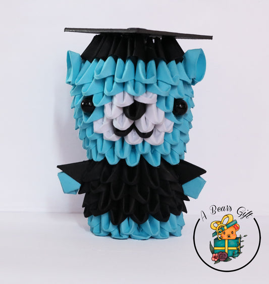 3d Origami Graduation Bear Figure - Blue