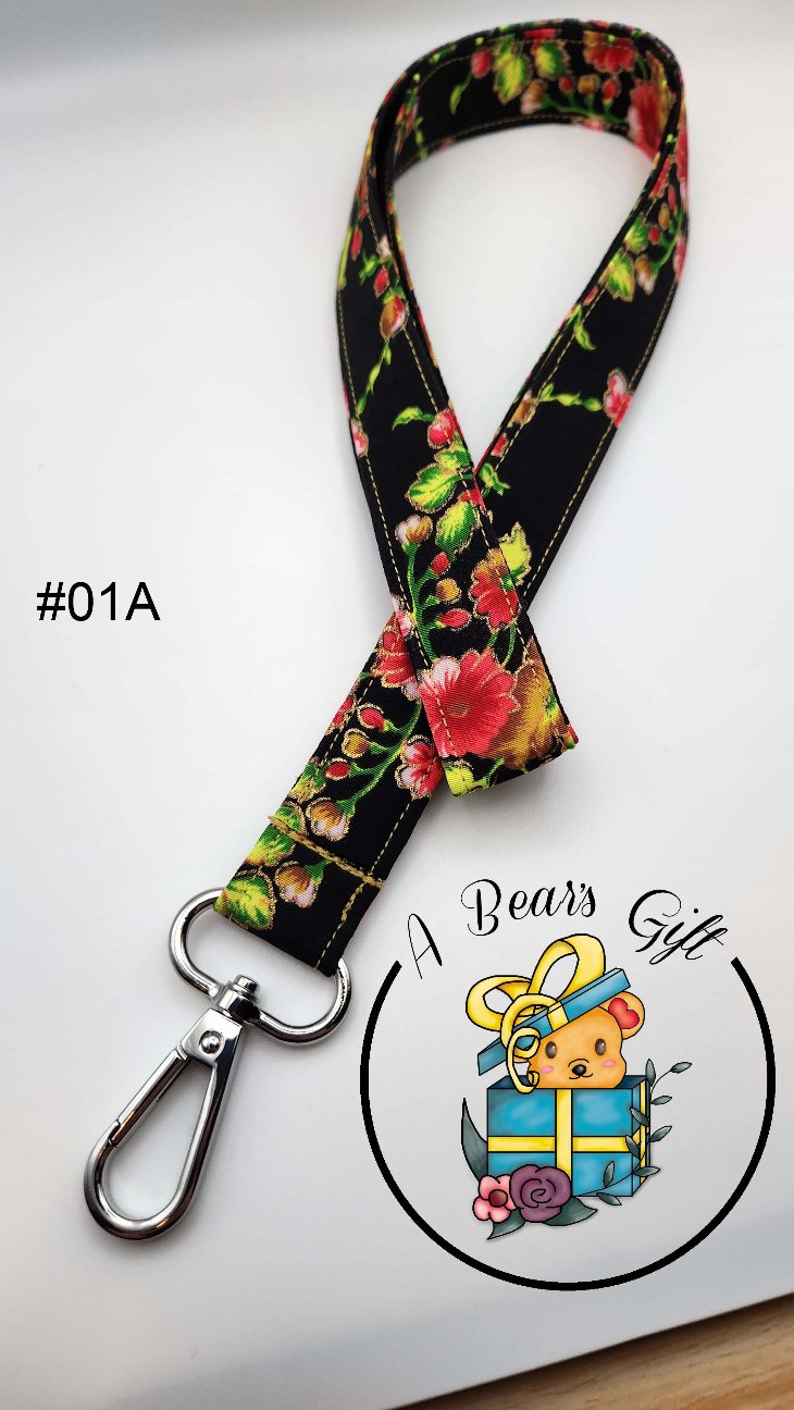 Black Lanyard with Floral and Gold Detail - 01A