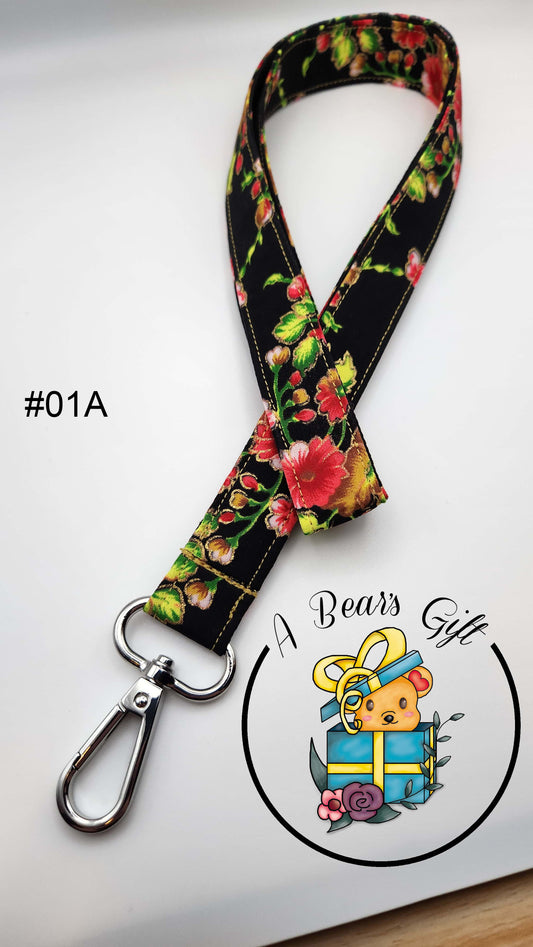 Black Lanyard with Floral and Gold Detail
