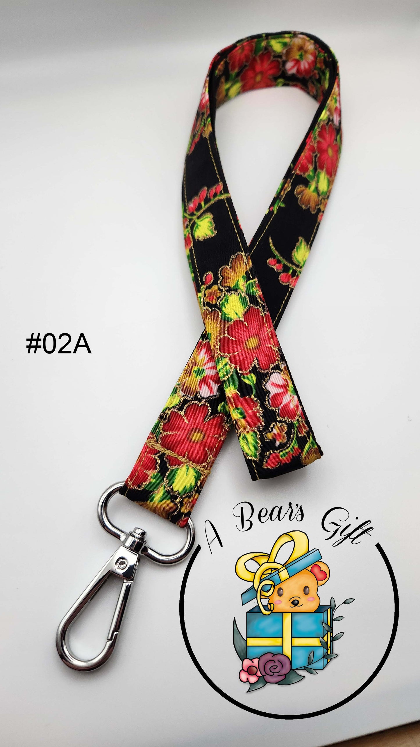 Black Lanyard with Floral and Gold Detail - 02A