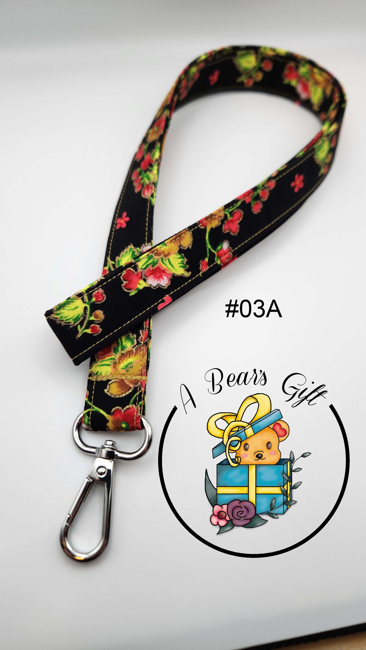 Black Lanyard with Floral and Gold Detail - 03A