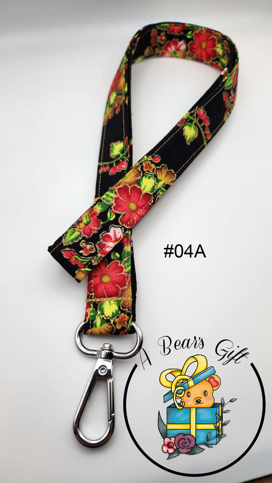 Black Lanyard with Floral and Gold Detail - 04A