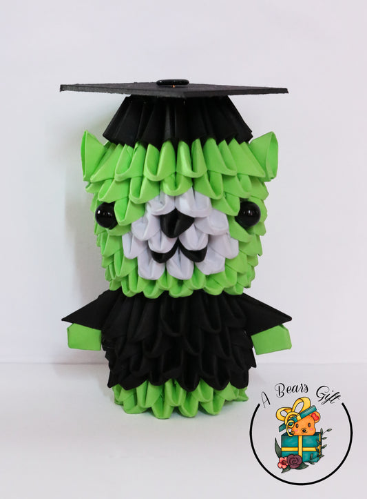 3d Origami Graduation Bear Figure - Neon Green