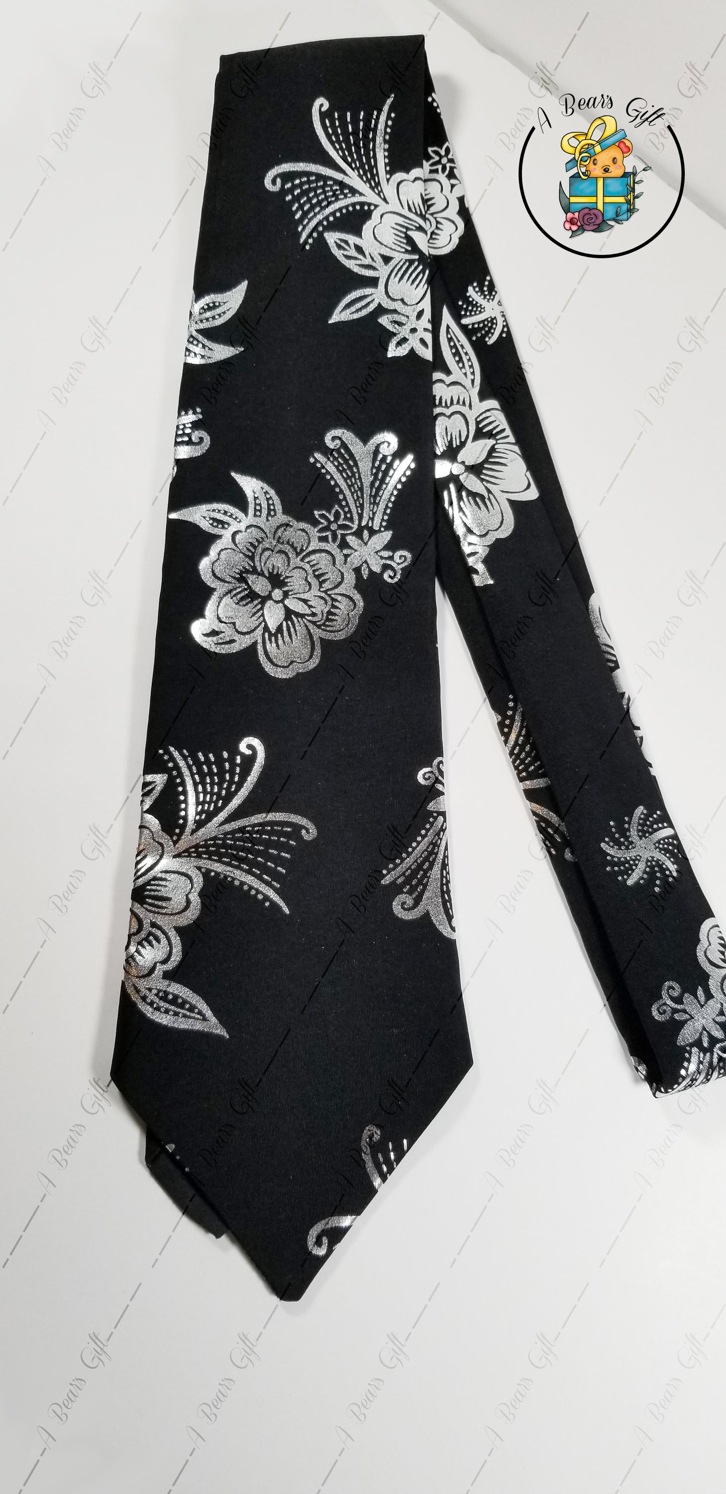 [CLEARANCE] Men Black Tie with Sliver Flower