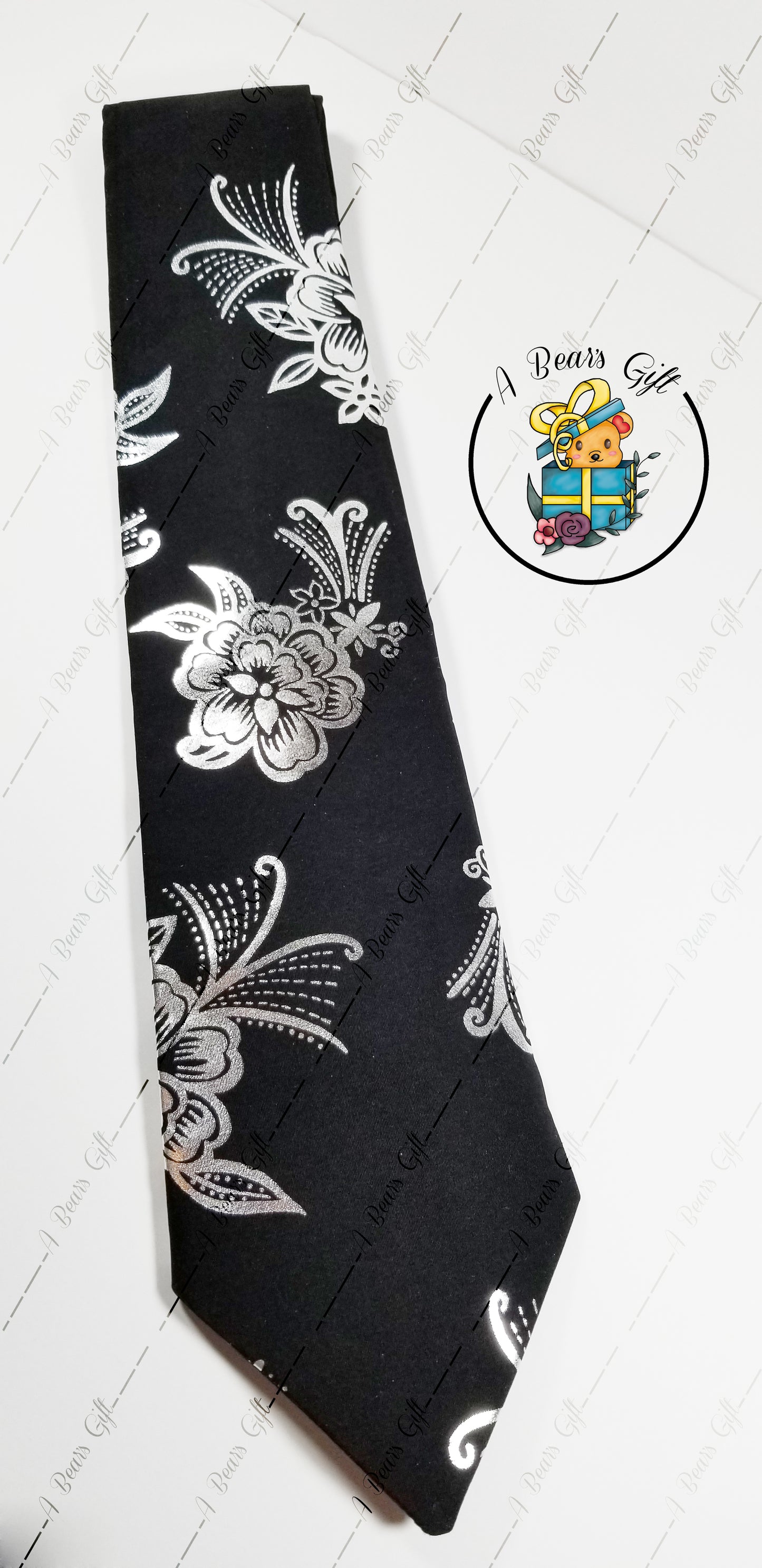 [CLEARANCE] Men Black Tie with Sliver Flower