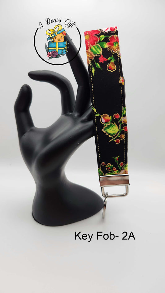 Black with Floral and Gold Detail Key Fob - 2A