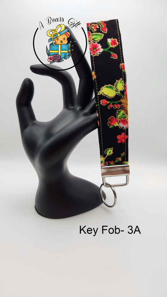 Black with Floral and Gold Detail Key Fob - 3A