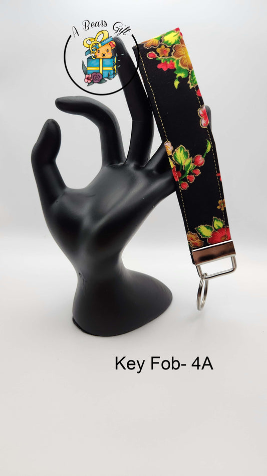 Black with Floral and Gold Detail Key Fob - 4A