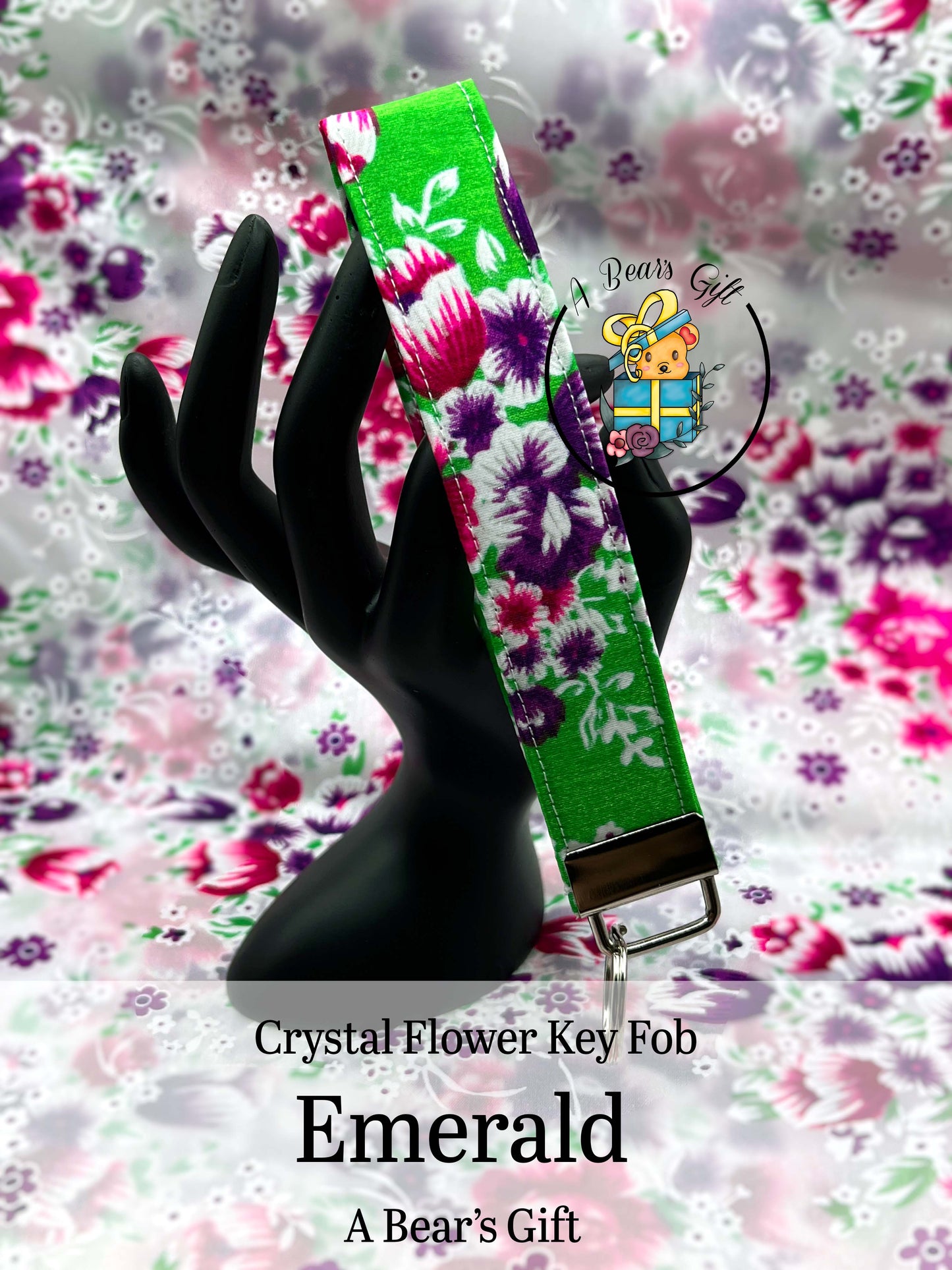 Crystal Flower Keyfob, Keywristlet, Keyholder strap