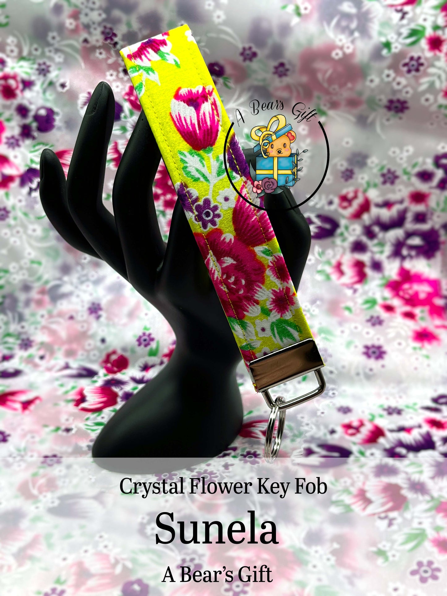 Crystal Flower Keyfob, Keywristlet, Keyholder strap