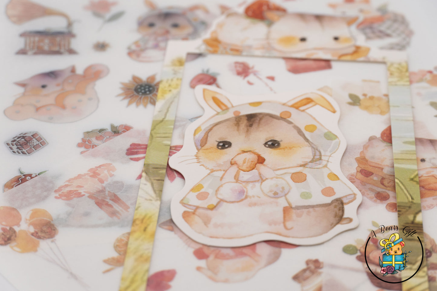 [CLEARANCE] Cute Animal Sticker- Strawberry Hamster Stickers, 4 sheets